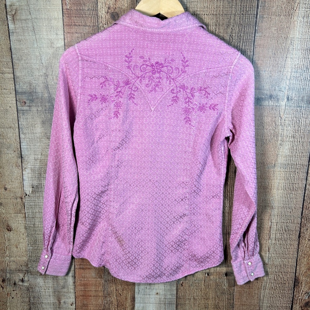 Ryan Michael Pink Silk Cotton Embroidered Western Pearl Snap Shirt Small S - Picture 10 of 11